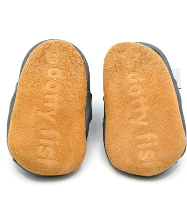Dotty Fish Soft Leather Baby Shoes | Toddler Sandals | Non-Slip Suede Soles | Grey | 0-6 Months to 3-4 Years - Buy Online on SooperMarket.com