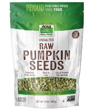 NOW Foods, Pumpkin Seeds, Raw and Unsalted, Essential Fatty Acids, Rich in Iron, Excellent Source of Protein, Certified Non-GMO, 1-Pound (Packaging May Vary)