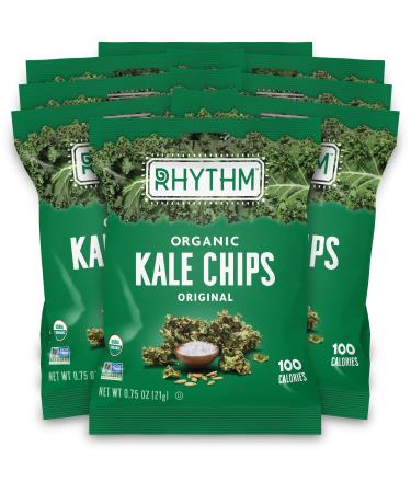 Rhythm Superfoods Kale Chips, Original, Organic and Non-GMO, 0.75 Oz (Pack of 8) Single Serves, Vegan/Gluten-Free Superfood Snacks