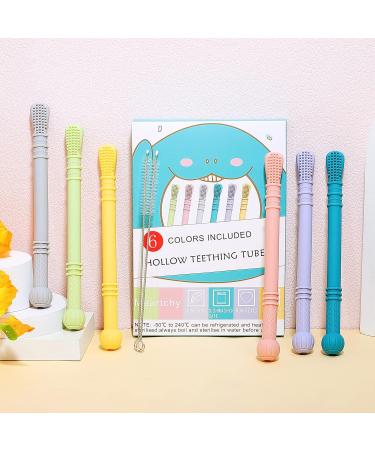 Meartchy Teething Tubes - 6 Pack Silicone Chew Straws for Babies 0-6 and 6-12 Months - Buy Online on SooperMarket.com