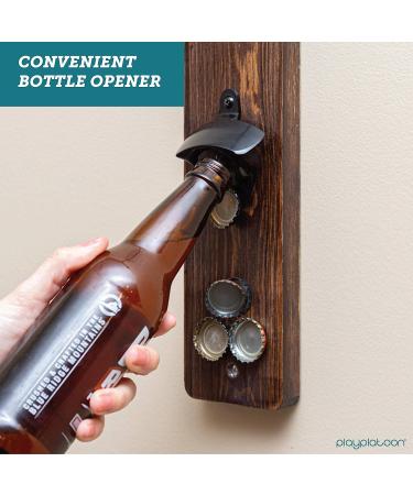 Play Platoon Rustic Brown Wood Hook and Ring Game with Bottle Opener and Magnetic Cap Catch - Adult Ring Toss Game - Buy Online on SooperMarket.com
