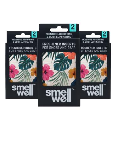 SmellWell 3-Pack Floral Odor Eliminating Air Purifying Bags (6 Pairs | 100g) Activated Bamboo Charcoal Air Freshener for shoes and gear 6 Pack Value (6x 50g) Scented - Floral