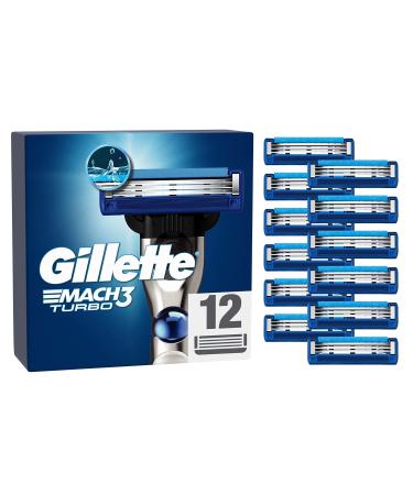 Gillette Mach3 Turbo razor blades for razors 12 replacement blades for wet razors men with 3-fold blade 12 turbo blades