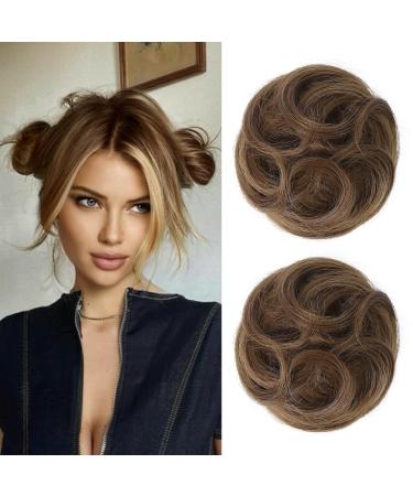 REECHO 2 PCS Mini Claw Clip in Messy & Cat Ears Hair Bun Extensions Wig Accessory Updo Hairpieces for Women Girls (Pack of 2-3.5" Wavy Light Chocolate Brown) Pack of 2 - 3.5" Wavy Light Chocolate Brown