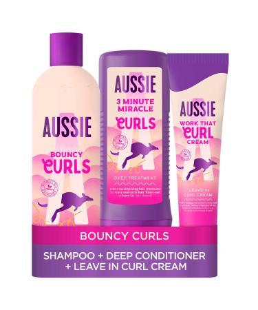 Aussie Curls Shampoo and Conditioner Set with Leave In Conditioner Curl Cream Curly Hair Products with Coconut Oil Jojoba Oil & Macadamia Nut Oil 300/225 / 160 ml