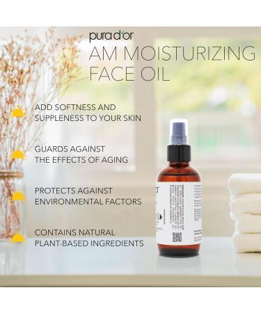 PURA D'OR Organic Moisturizing Face Oil 3.3 Oz - Anti-Aging Hydrating & Brightening Skincare for All - Vegan Paraben-Free - Morning Glow for Radiant Skin - Buy Online on SooperMarket.com