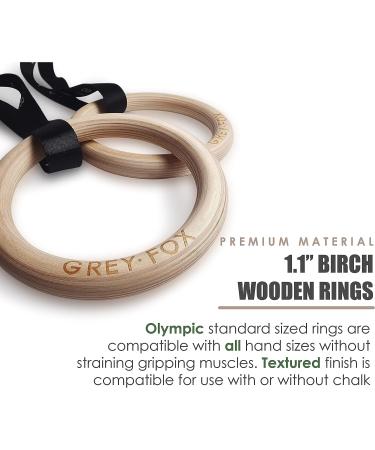 Grey Fox Premium Numbered 1.1 Wooden Gymnastic Rings with Adjustable Straps - Olympic Size, Chalk, Non-Slip Buckle | Full Body Suspension for Bodyweight Calisthenics - Home Gym Equipment for Fitness Enthusiasts - Buy Online on SooperMarket.com