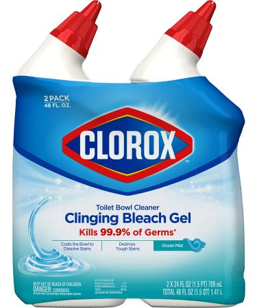 Clorox Toilet Bowl Liquid Disinfecting Cleaner with Clinging Bleach Gel, Remove Mildew and Mold, Ocean Mist Scent, 24 Ounces (Pack of 2)