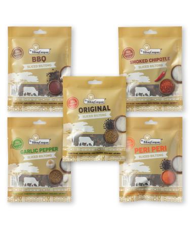 Sliced Biltong 5 Flavours - 5 x 50g (250g) Natural Spicy Beef Biltong by The Biltong Company High in Protein & Keto Diet-Approved Lean Biltong Spiced Meat Snack Like Jerky