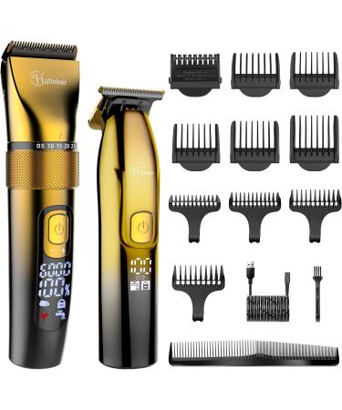 Hatteker Professional Hair Clippers and T-Blade Trimmer Kit for Men - Gold 17 Piece Set | Cordless Beard Barber Clipper, Haircut Grooming Kit, IPX7 Waterproof - Buy Online on SooperMarket.com