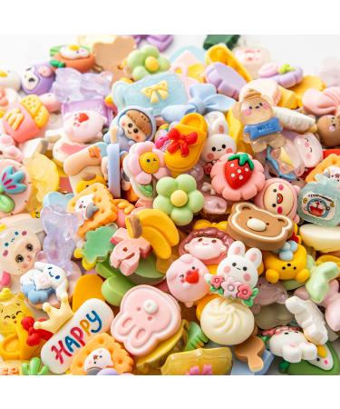 Slime Charms Cartoons Charms Cute Set - Mixed Lot Assorted Cartoons Kawaii Charms Resin Flatback Cute Sets for DIY Crafts Making Decorations Scrapbooking Embellishments Hair Clip 80pcs