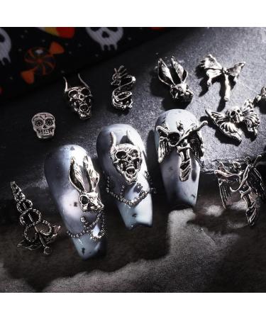 RUNRAYAY 28pcs 3D Halloween Nail Charms Cross Chrome Metal Nail Art Charm Vintage Gothic Retro Punk Skulls Mixed for Manicure Craft DIY Nail Art Decoration Accessories with a Box - Buy Online on SooperMarket.com