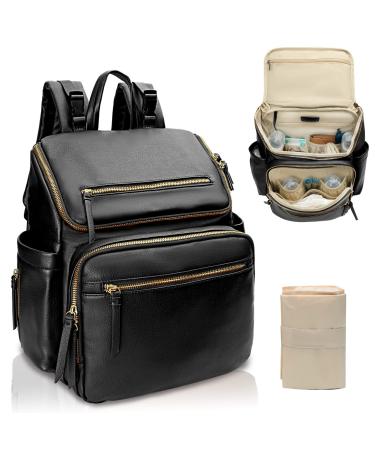 Miss Fong Baby wrap backpack wrap pocket leather backpack with multifunction baby bags 19 diaper bag organizer diaper pad wrapping tastn pram hook-black