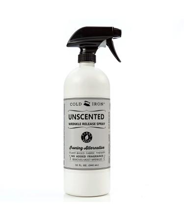 Cold Iron Wrinkle Release Spray for Clothes. 32 fl oz. Unscented/Fragrance Free. Plant Based Ironing Alternative. Fast, Easy to Use. Spray, Smooth, Hang. Award Winning Formula to Save You Time