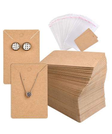TUPARKA 120 Pack Earring Holder Cards Necklace Display Cards with 120pcs Bags Earring Display Cards Kraft Paper Tags for Ear Studs Brown