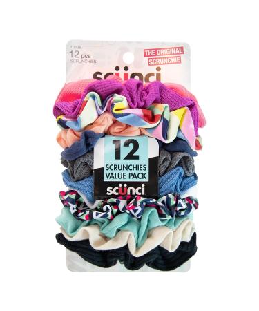 Scunci Original Scrunchies - Mixed Textures & Colors (12-Pieces) - White, Black, Coral, Mint, Blue, Grey & More - Buy Online on SooperMarket.com