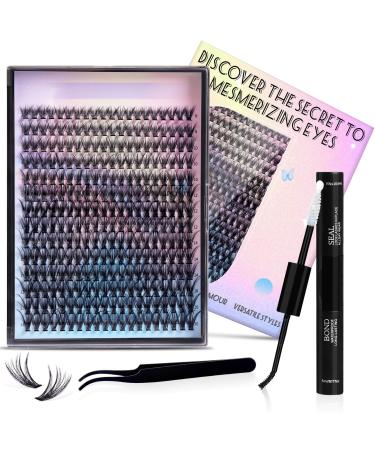 Diy Lash Clusters 280Pcs Individual Lashes Cluster 40D-0.07-D Curl 8-16 Mix Lash Lift Kit Natural Look Cluster Waterproof Lashes Extensions with Tweezers Cat Eye Lashes Easy to Apply
