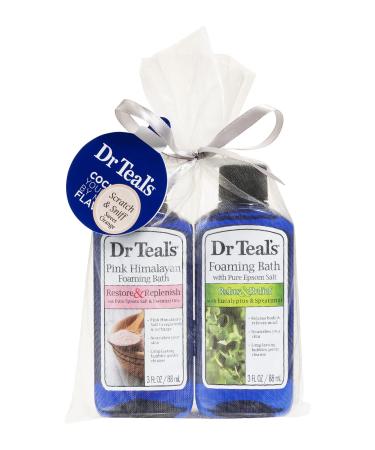 Dr Teal's Foaming Bath Holiday Gift Combo Pack (6 fl oz Total): Restore & Replenish with Pink Himalayan Salt and Relax & Relief with Eucalyptus and Spearmint. Treat Your Skin Senses and Stress