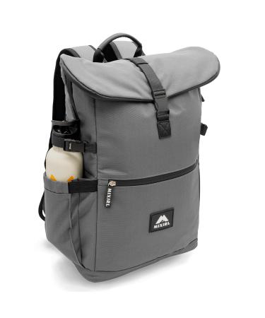 Mixirl baby diaper backpack stylish diaper bag with diaper pad |Rolltop backpack large & stroller attachment on the go - ideal for every mom gray