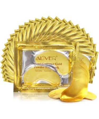 (20 Pairs)24K Gold Under Eye Treatment Masks Crystal Gold Powder Gel Collagen Eye Mask for Under Eye Wrinkles Remove Eye Bags Under-eye Dark Circles Hydrating Puffy Eyes 20 count (Pack of 1)