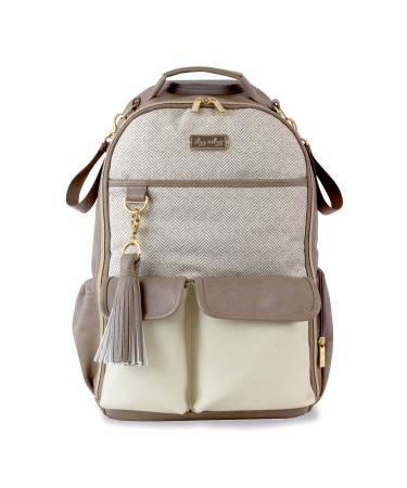 Itzy Ritzy Diaper Bag Backpack  Large Capacity Boss Backpack Diaper Bag Featuring Bottle Pockets, Changing Pad, Stroller Clips and Comfortable Backpack Straps, Vanilla Latte