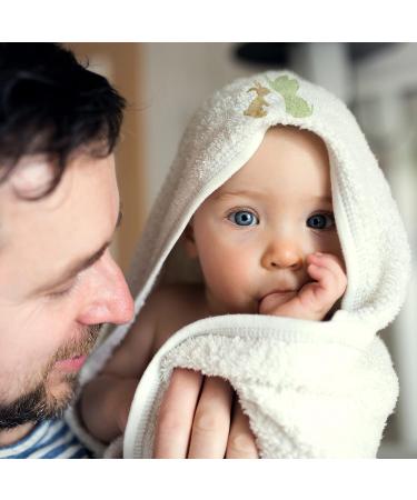 Soft White Baby Hooded Bath Towel with Elephant & Rabbit Embroidery | 100% Cotton | Perfect Baby Shower Gift | 75cm x 75cm - Buy Online on SooperMarket.com