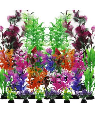 Quozuo 25 pieces aquarium plants decoration artificial aquarium plants colorful plastic plants decoration for aquarium artificial plants aquarium decor small to large