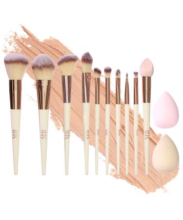 Expressions 12pc Flawless Makeup Brush Collection in Vanilla Rose Gold - Beautiful Makeup Brush Set w/Glitter Handles Dense Bristles | Premium Cosmetic Brushes for Contouring and Highlighting