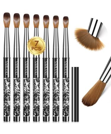 Saviland Kolinsky Acrylic Nail Brush Set - 7PCS Black Acrylic Nail Brushes for Acrylic Application, Professional Acrylic Powder Brush for Acrylic Nails Extension & Carving Size 4/6/8/10/12/14/16 A-7PCS Acrylic Nail Brush Set