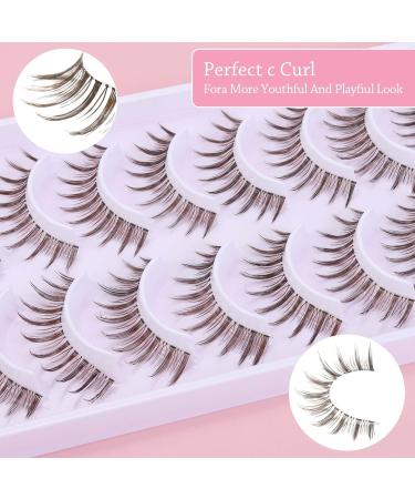 Buy Outopen 10 Pairs Brown Natural Look Manga Lashes - Short 5-13MM Handmade Wispy False Eyelashes for Daily Wear | International Shipping - Buy Online on SooperMarket.com