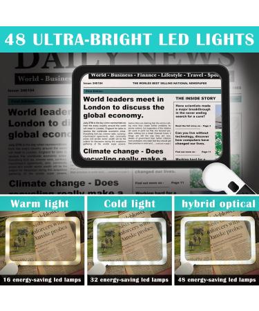 5X Magnifying Glass with LED Light Lighted Magnifying Glass with 48 LED Cold&Warm Light(3Modes) Handheld Rectangle Magnifier Glass for Reading and Close Working Gift for Low Vision and Seniors - Buy Online on SooperMarket.com