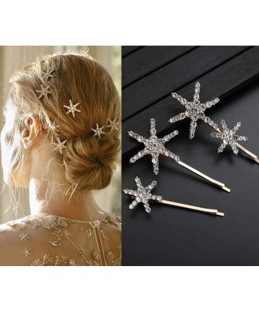 Gold Snowflake Crystal Wedding Hair Bobby Pins - Elegant Styling Accessories for Women and Girls - 3 Pack - Buy Online on SooperMarket.com