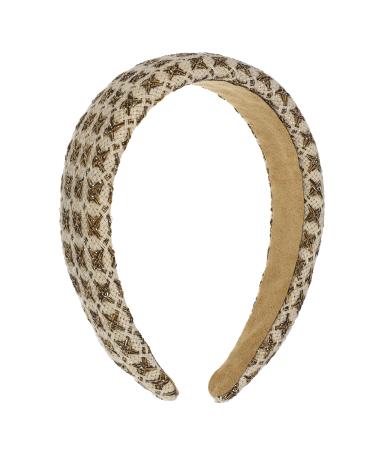 VOCOSTE Tweed Padded Headband Fashion Hairband Knitted Check Pattern White