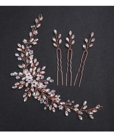 Bride Wedding Crystal Hair Vine Headband with Hairpins - Rose Gold - Buy Online on SooperMarket.com