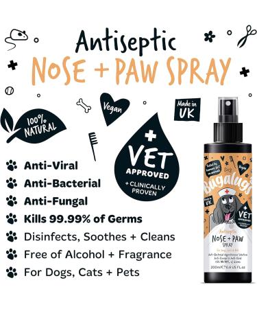 BUGALUGS Nose & Paw Dog Antiseptic spray 200ml Antibacterial Antifungal for Dogs Cats & Pets -for Dry Paws Cracked Skin use alongside our dog paw balm & dog nose balm (Antiseptic Spray 200ml) - Buy Online on SooperMarket.com