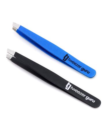 2pc Slant Pointed Precision Tweezers for Eyebrows Ingrown Hairs Blackheads - Sharp Needle Nose for Plucking Splinters
