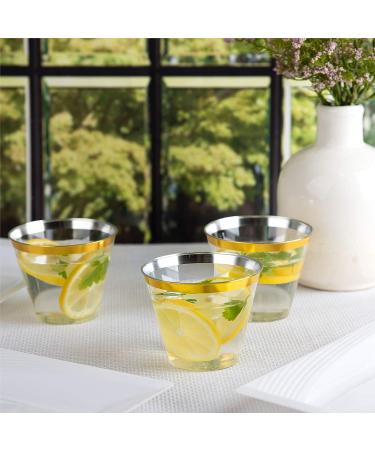 PLASTICPRO 9 oz Disposable Party Cups with Gold Rim, 100 Count - Crystal Clear Tumblers for Old-Fashioned Elegance - Buy Online on SooperMarket.com