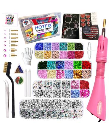Bedazzler Kit with Rhinestones, Hotfix Applicator, DIY Hot Fix Rhinestone Setter, Hot Fixed Wand Tool Kit, 4380 Pcs, Crystal AB, Clear, 14 Colors, Tweezers, Gem Picker, Brush, Trays, Box