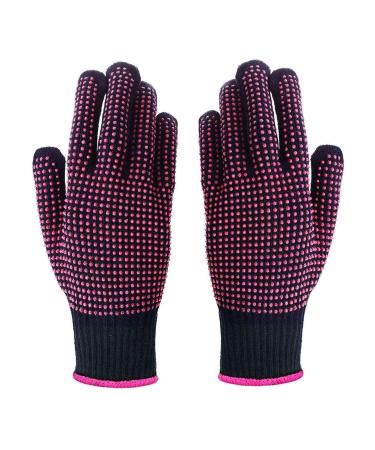 LEEQ 2 Pieces Heat Resistant Gloves Silicone Non-Slip Gloves for Hair Styling Curling Iron Fit All Hand Sizes (Rose red Silicone dots)