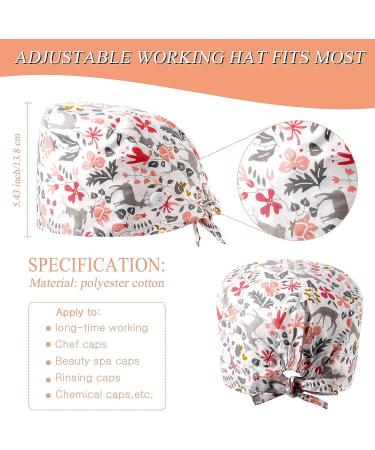 6-Piece Women's Scrub Caps with Buttons - Adjustable Bouffant Hats in Multicolored Floral Pattern - Buy Online on SooperMarket.com