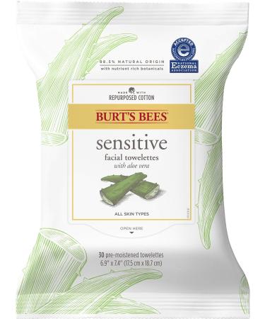 Burt's Bees Sensitive Facial Towelettes With Aloe Vera 30 Pre-Moistened Towelettes