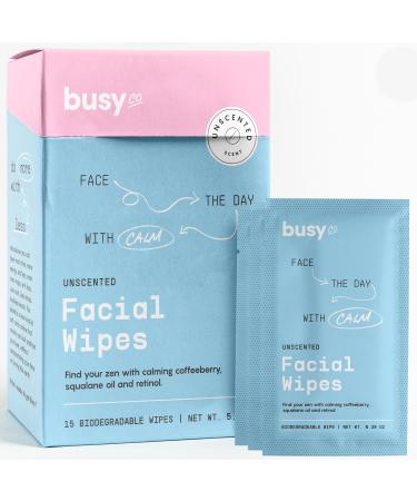 Calm Line Facial Wipes - Brightening Cleaning Wipes Unscented Moist Towelettes Individually Wrapped - Natural Wipes & Face Wash Cloth for Facial Cleansing with AHA/BHA Clover and Calendula - 15ct