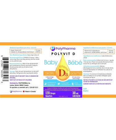 POLYVIT D Baby Vitamin D Drops Vegan D3 Supplement Growth & Development of Bones & Teeth Immune System Support Easy Calcium Absorption For Infants Toddlers Kids 400 IU per Drop 4 Month Supply - Buy Online on SooperMarket.com