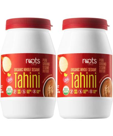 Roots Circle Organic Whole Sesame Tahini | 100% Pure Raw Sesame Seed Paste Butter for Hummus, Salad Dressing, Dips, Sauces & Baking | Kosher-Safe, Gluten-Free, Keto-Friendly, Vegan Snack | 2 16oz Jars