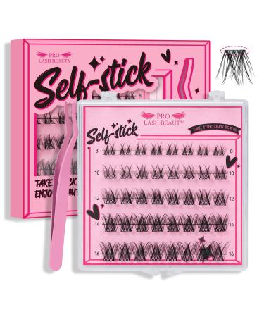 Self Adhesive Eyelashes 40Pcs Lash Clusters Press On Self Stick Lashes Reusable Self-adhesive Eyelash Clusters No Glue No Remover 1 Step Lashes Pre Glued Cluster Lashes Easy to Use(Jasmine D-8-16mix)
