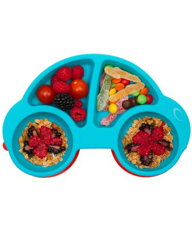 Silicone Divided Baby Plate with Suction Non Slip Child Feeding Plate Fit for High Chair BPA-Free Dishwasher & Microwave Safe Portable Travel Weaning Tray Best Baby Gift 24 * 17 * 3cm Ncar-blue
