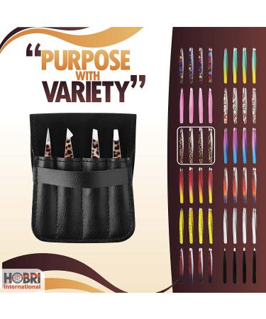 Professional Stainless Steel Eyebrow Tweezers Set - 4 Pieces with Travel Case | Leopard Style - Beauty and Personal Care Tool - Buy Online on SooperMarket.com