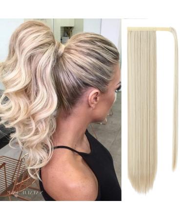 Silk-co Clip in Ponytail Wrap Around Hairpiece Straight Pony Tail Hair Clip on Extension 28 Long hair smooth Heat-Resisting Fiber Hairpiece for Women Sandy&Bleach Blond 28 Inch Sandy&Bleach Blond