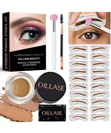 Eyebrow Stamp Stencil Kit - Eye Brow Stamping Kit  Brow Stencil and Stamp Kit  Eyebrow Stamp Trio Kit for Women  20 Reusable Brow Stencils  Waterproof Long-Lasting Perfect Bushy Eyebrows Regular Stencil-Blonde
