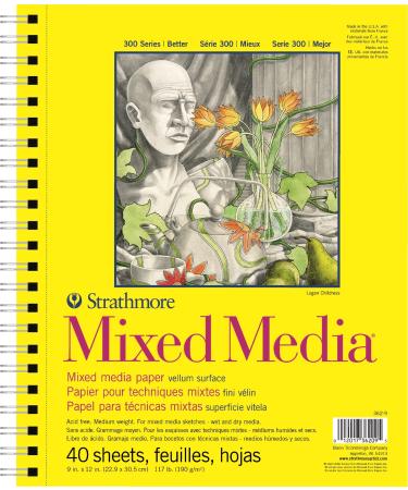 Strathmore 300 Series Mixed Media Paper Pad, Side Wire Bound, 9x12 inches, 40 Sheets (117lb/190g) - Artist Paper for Adults and Students - Watercolor, Gouache, Graphite, Ink, Pencil, Marker 9x12 Pad